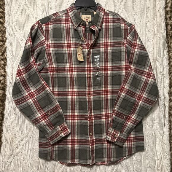 RedHead Mens medium Flannel Button Down plaid Shirt red green NWT - Picture 1 of 10